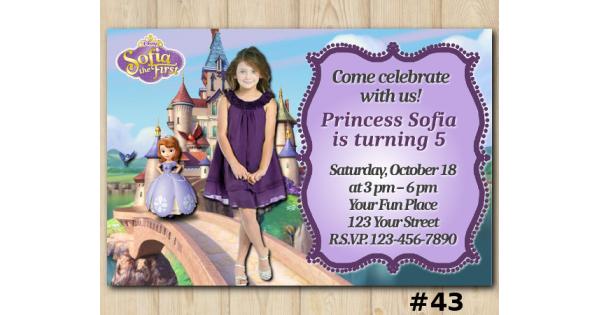 Sofia the First Birthday Photo Invitation, Disney Princess Sofia the First Invitation Template