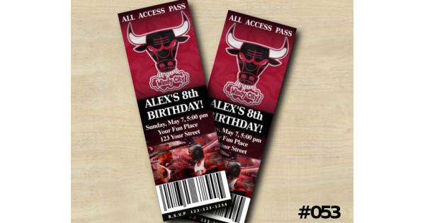 Chicago Bulls Ticket Birthday Invitation, Sport Invitation