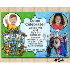 Twin Frozen and Skylanders Invitation with Photo