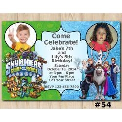 Twin Frozen and Skylanders Invitation with Photo