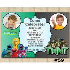 Twin Sesame Street and TMNT Invitation with Photo