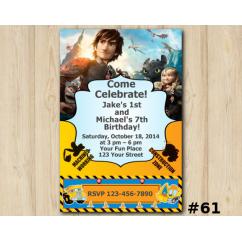 Twin How To Train Your Dragon and Construction Pals Invitation
