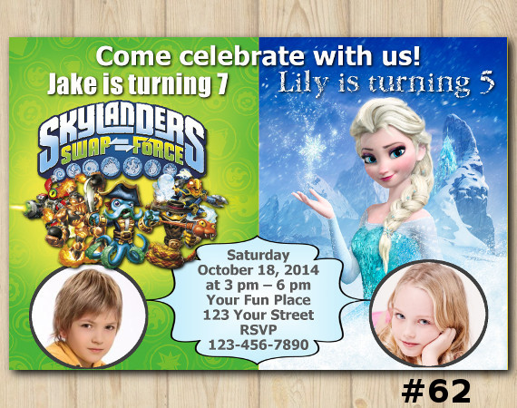 Twin Frozen and Skylanders Invitation with Photo | Personalized Digital Card