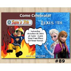 Twin Frozen and Fireman Sam Invitation