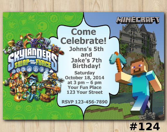 Twin Skylanders and Minecraft Invitation | Personalized Digital Card