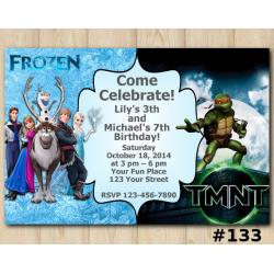 Twin Frozen and TMNT Invitation