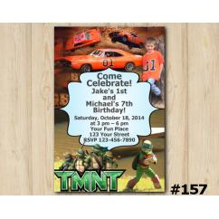Twin TMNT and Dukes of Hazzard Invitation with Photo