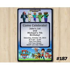 Twin Minecraft and Paw Patrol Invitation