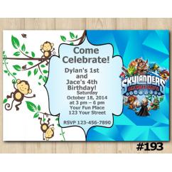 Twin Skylanders and Baby Monkey Invitation