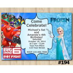 Twin Frozen and Big Hero Invitation