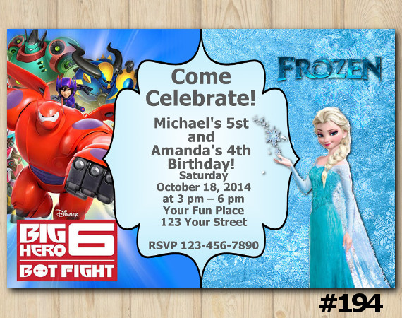 Twin Frozen and Big Hero Invitation | Personalized Digital Card
