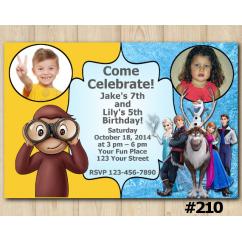 Twin Frozen and Curious George Invitation with Photo