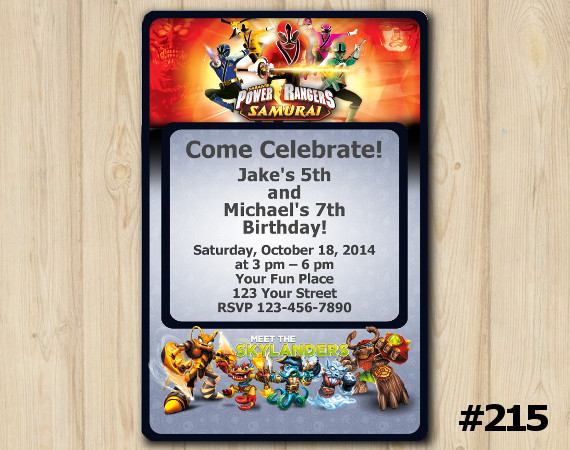 Twin Skylanders and Power Rangers Invitation | Personalized Digital Card