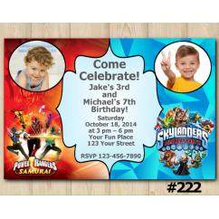 Twin Skylanders and Power Rangers Invitation with Photo