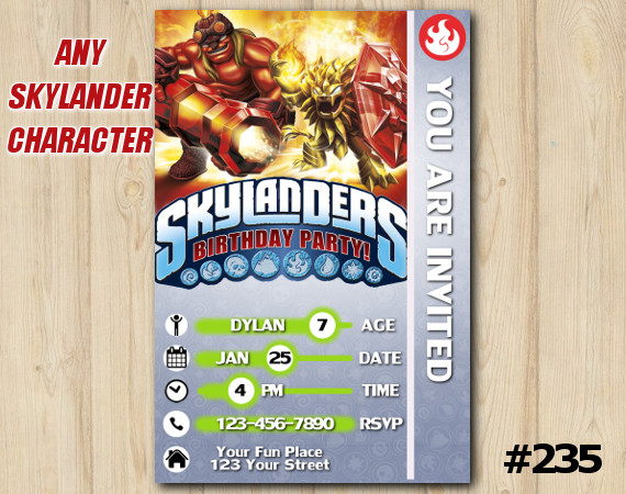 Skylanders Trap Team Game Card Invitation | Wildfire, KaBoom | Personalized Digital Card