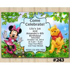 Twin Minnie Mouse and Winnie the Pooh Invitation