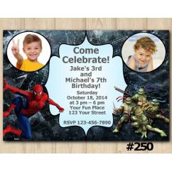 Twin Spiderman and TMNT Invitation with Photo