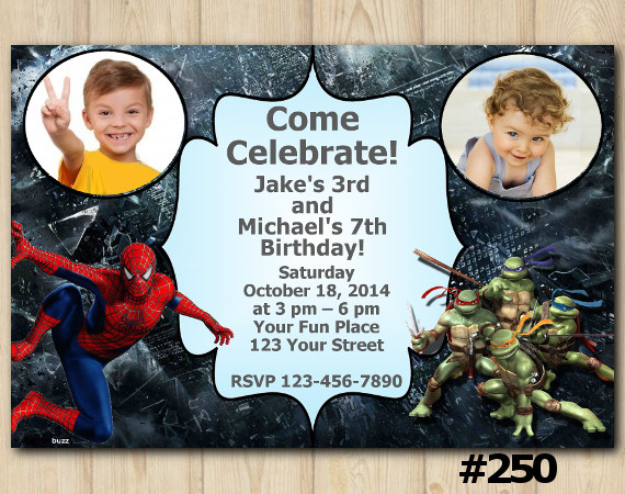 Twin Spiderman and TMNT Invitation with Photo | Personalized Digital Card