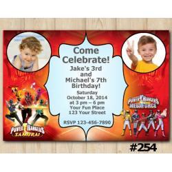 Twin Power Rangers Invitation with Photo