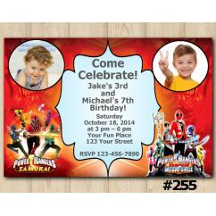 Twin Power Rangers Invitation with Photo
