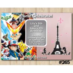 Twin Pokemon and Paris Damask Invitation