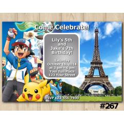 Twin Pokemon and Paris Damask Invitation