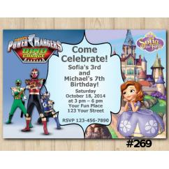 Twin Power Rangers and Sofia the First Invitation
