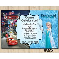Twin Disney Cars and Frozen Invitation