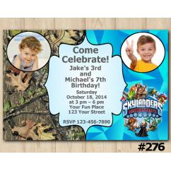 Twin Skylanders and Woodsy Invitation with Photo