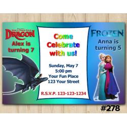 Twin How To Train A Dragon and Frozen Invitation