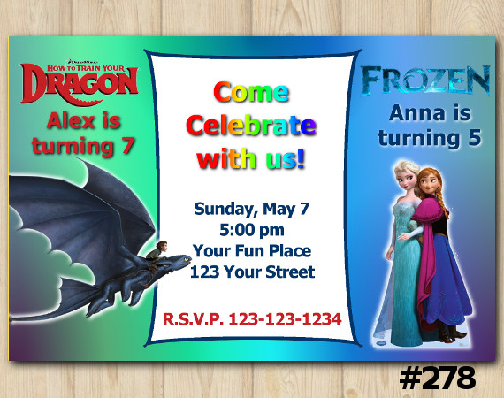 Twin How To Train A Dragon and Frozen Invitation | Personalized Digital Card