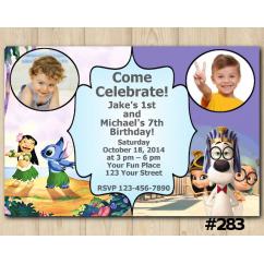 Twin Lilo and Stitch and Peabody and Sherman Invitation with Photo