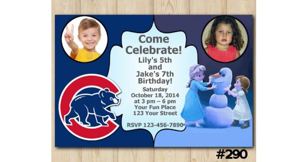 Twin Chicago Cubs and Frozen Birthday Invitation, Joint Twin Invitation ...