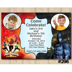 Twin Power Rangers and Batman Invitation with Photo