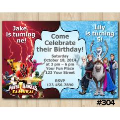 Twin Power Rangers Samurai and Frozen Invitation
