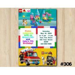 Twin Lego Duplo and Lego City Invitation