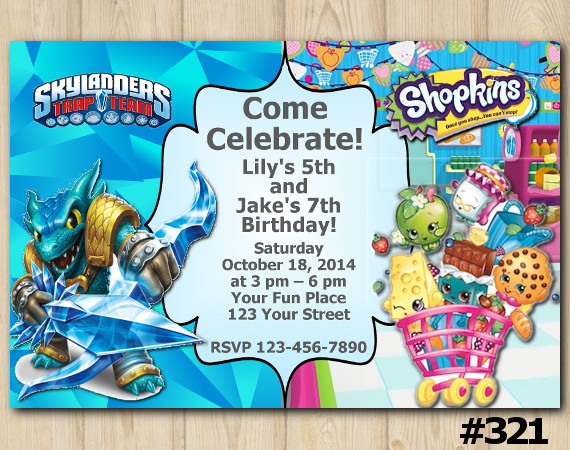 Twin Skylanders and Shopkins Invitation | Snapshot | Personalized Digital Card