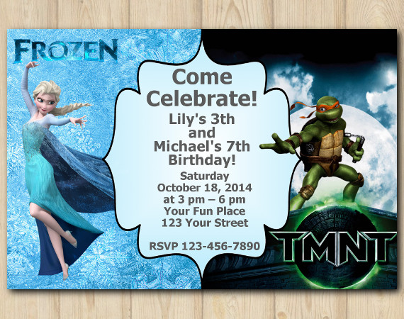Twin Frozen and TMNT Invitation | Personalized Digital Card