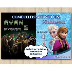 Twin Frozen and TMNT Invitation