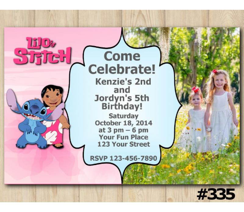 Lilo and Stitch Birthday Invitation with photo, Joint Twin