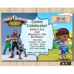 Twin Power Rangers and Doc McStuffins Invitation