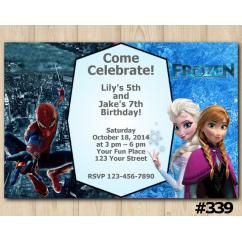 Twin Frozen and Spiderman Invitation