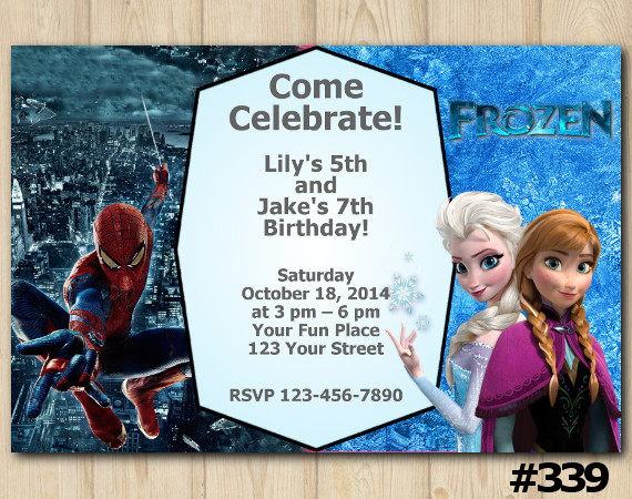 Twin Frozen and Spiderman Invitation | Personalized Digital Card