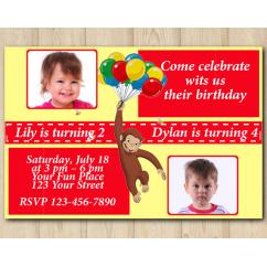 Twin Curious George Invitation with Photo