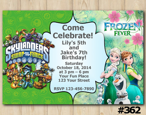 Twin Frozen Fever and Skylanders Invitation | Personalized Digital Card