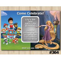 Twin Paw Patrol and Rapunzel Invitation