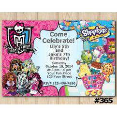 Twin Monsters High and Shopkins Invitation