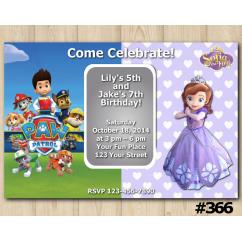 Twin Paw Patrol and Sofia the First Invitation