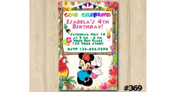 Minnie Mouse Luau Birthday Invitation, Minnie Mouse Invitation Template