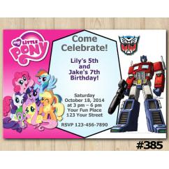 Twin My Little Pony and Transformers Invitation